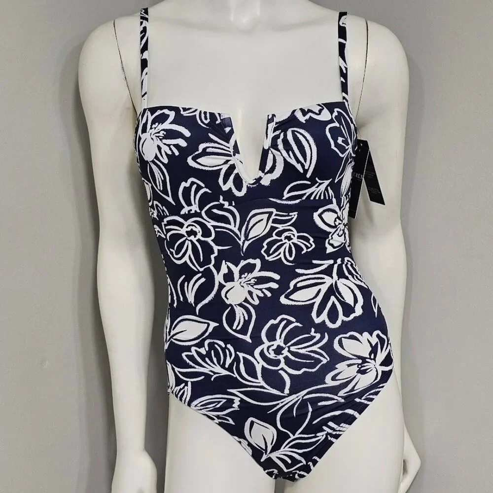 Lauren Ralph Lauren Floral-Print U-Wire One-Piece Swimsuit  Allora Floral - Picture 2 of 9